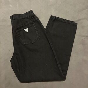 Vintage Guess Baggy Tapered Jeans 34x31‎ Made In Canada 90s Triangle Logo Black